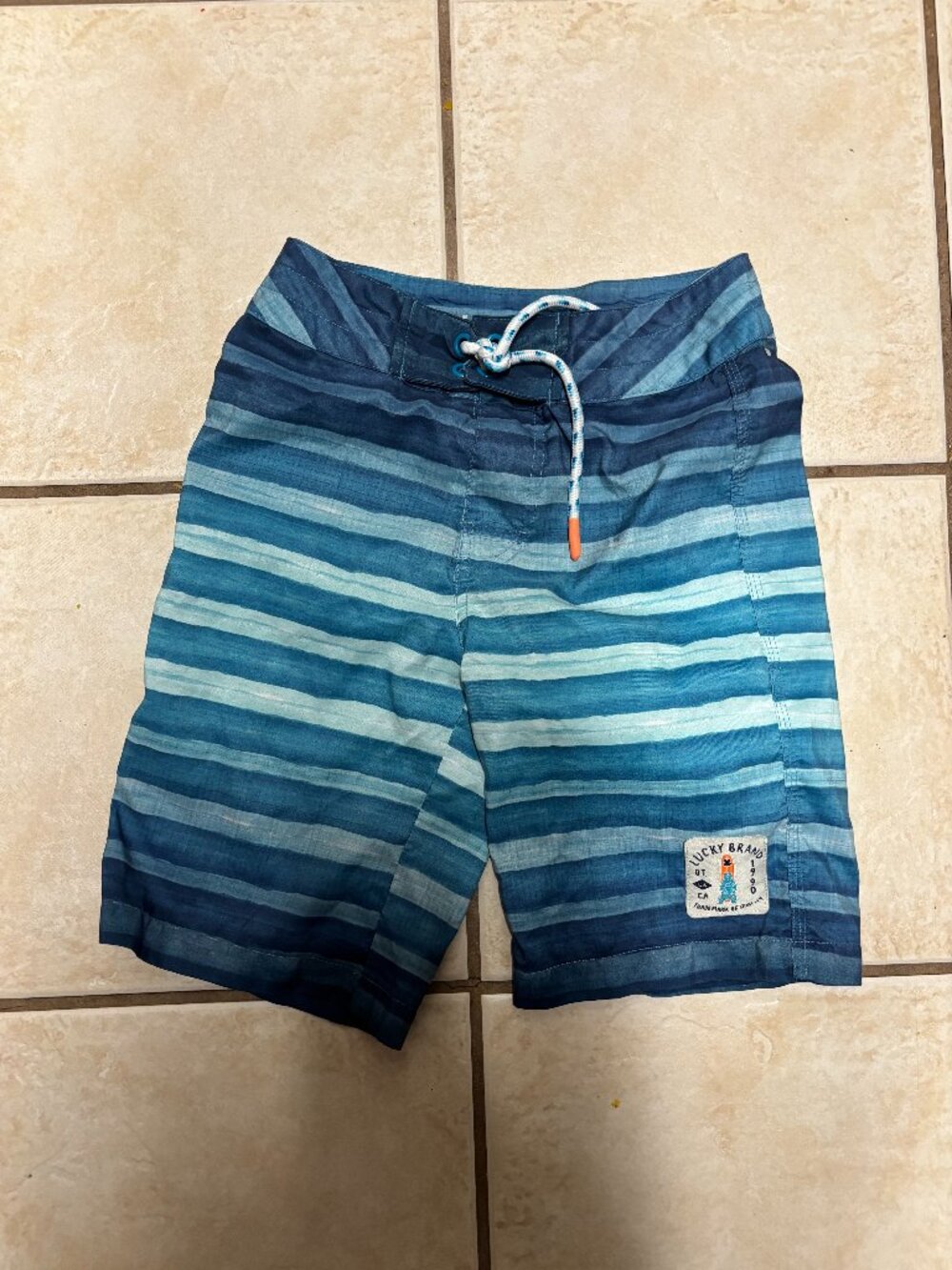 Lucky Brand boys stripe swim trunks blue tie waist size 10 - Picture 1 of 4